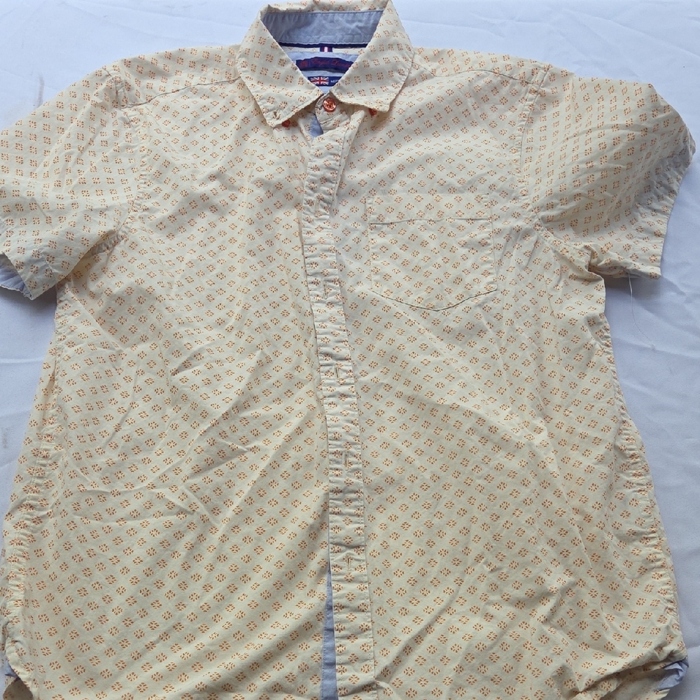 English Laundry Men's Patterned Cream Button Down Shirt